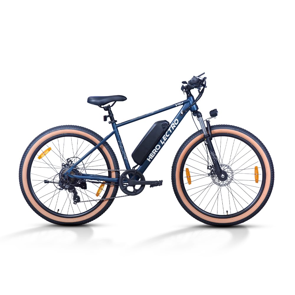Hero Lectro Y5 Plus electric cycle 27.5T blue 7 speed lithium battery long range electric bike India