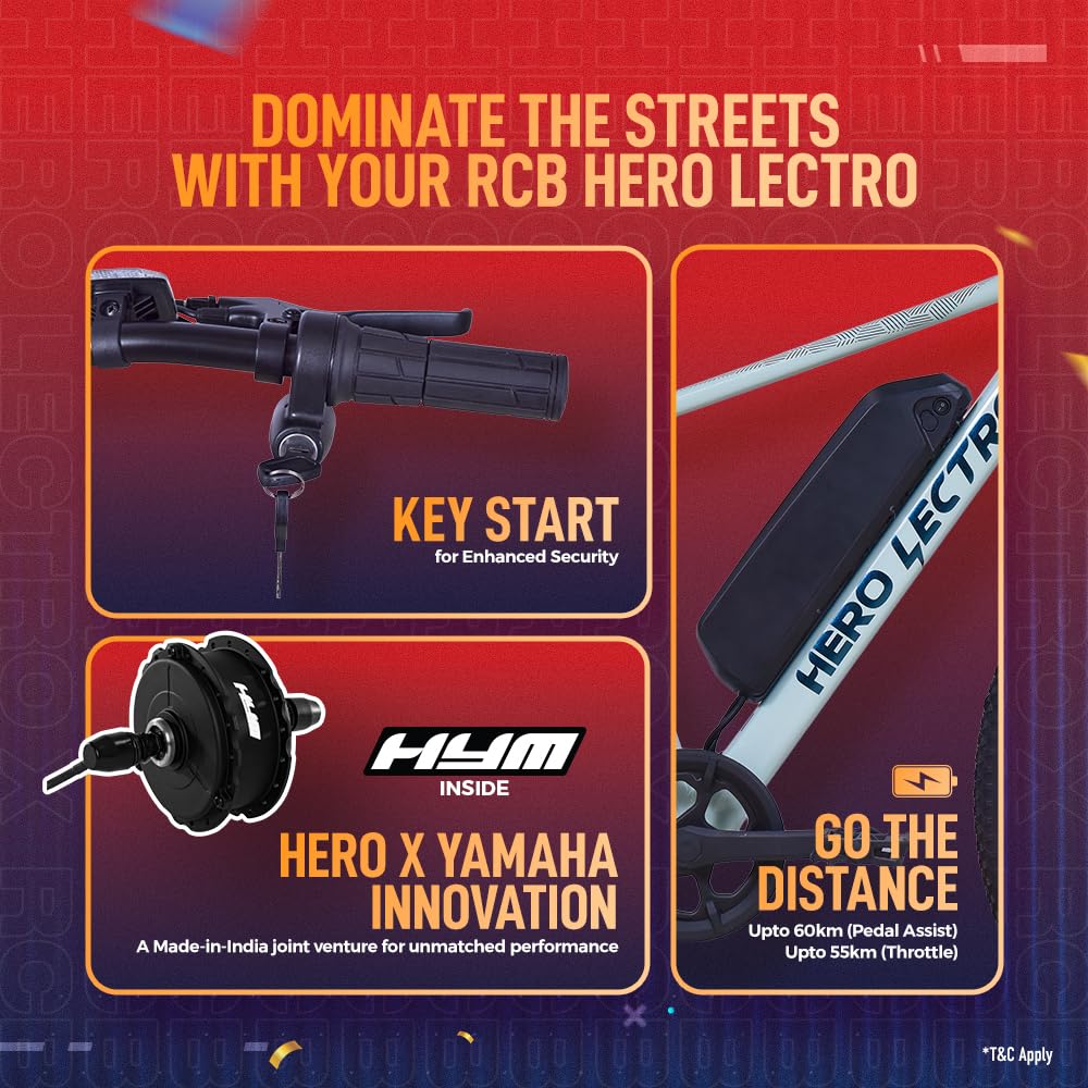 Hero Lectro Y5 RCB electric cycle with key start battery system and Hero Yamaha HY M motor technology