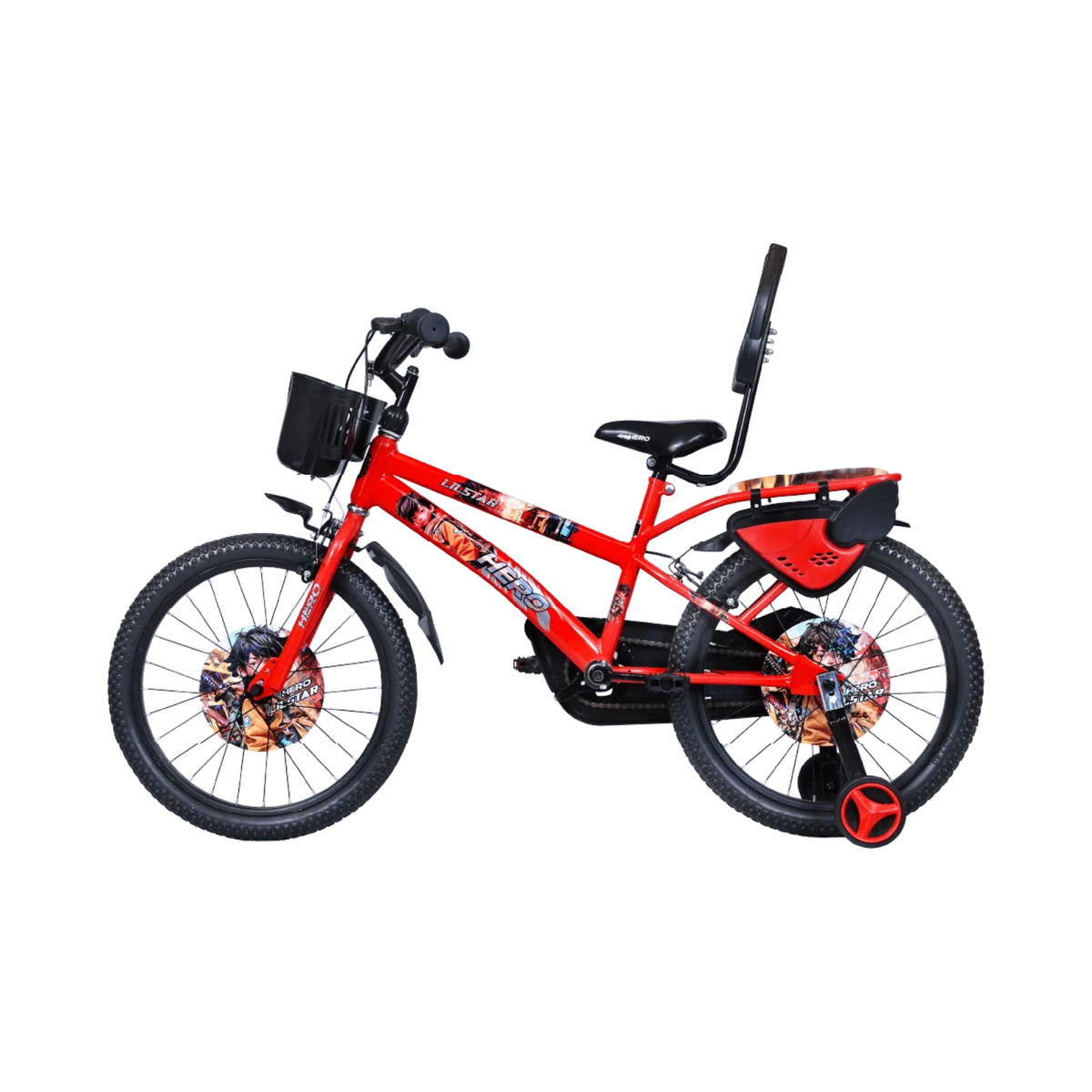 Hero Lilstar red kids cycle opposite side view with carrier