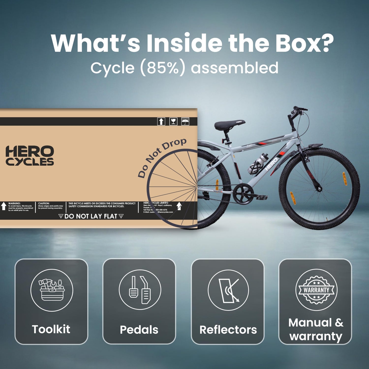 Hero Next cycle box contents and accessories