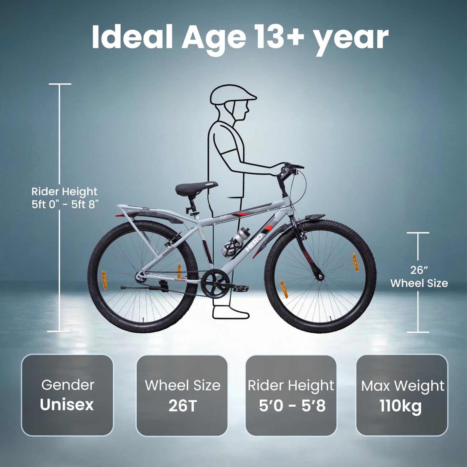 Hero Next 26T cycle rider size guide