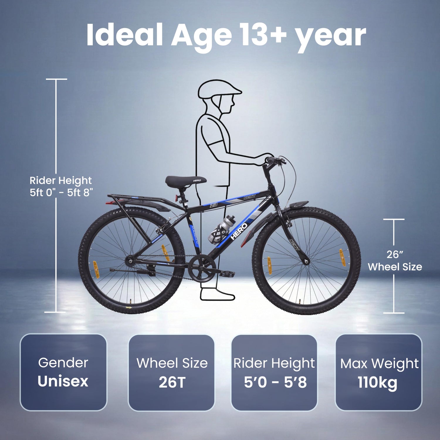 Hero Next 26T MTB Cycle Size Guide for Riders 13 Years and Above