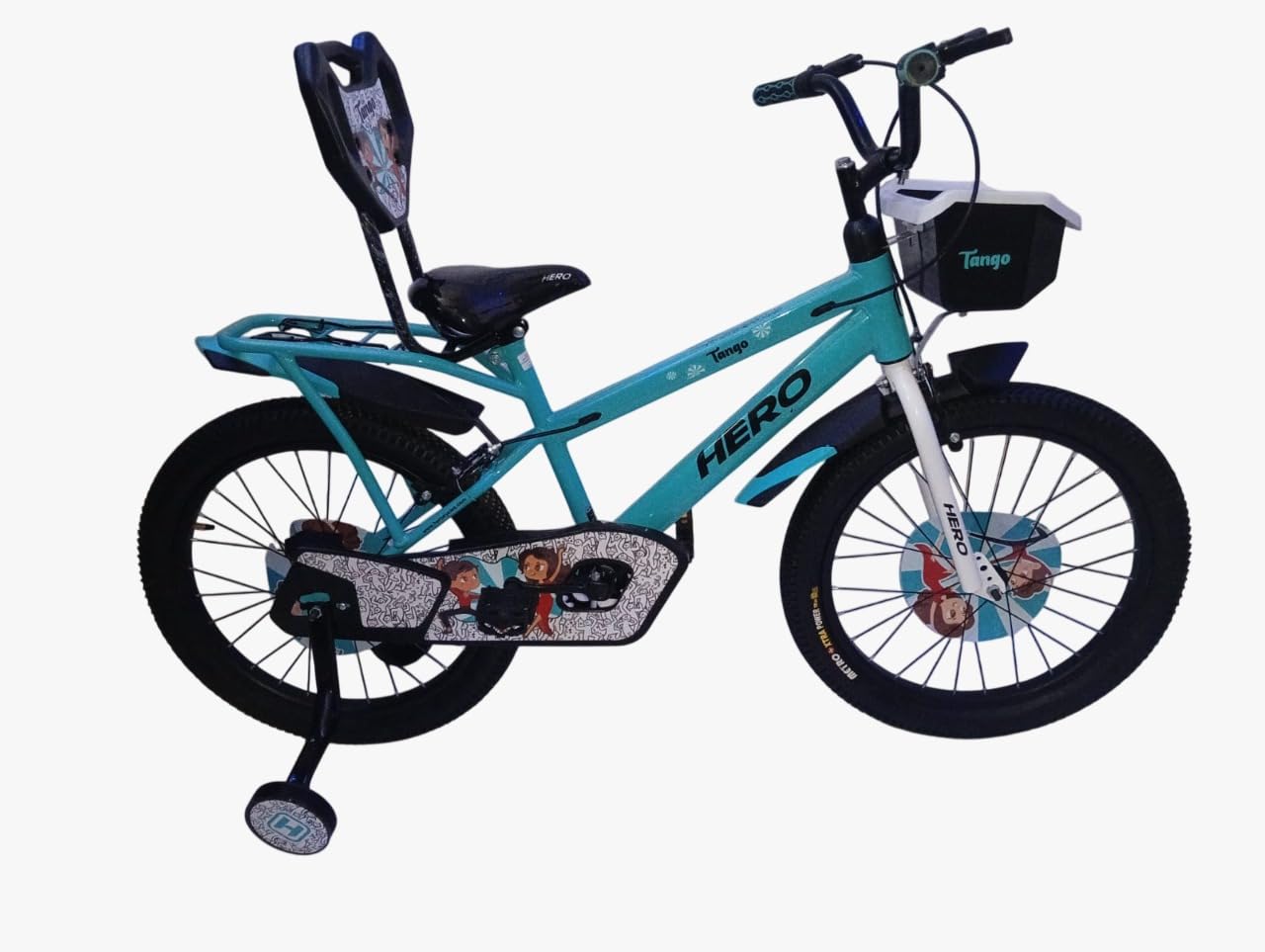 Hero Tango Kids Cycle Blue with Training Wheels, Backrest Seat and Front Basket