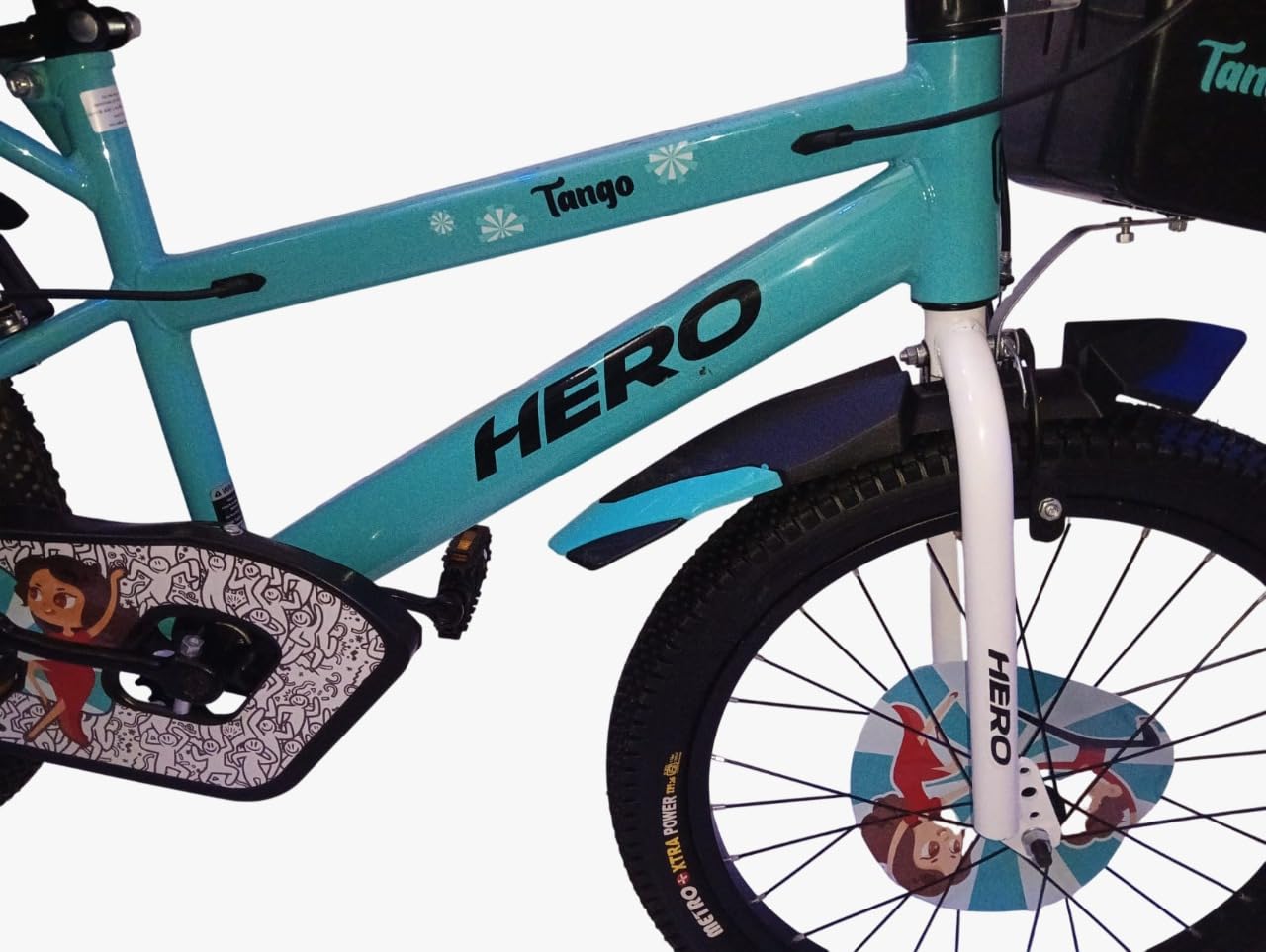 Hero Tango Kids Cycle Blue Steel Frame Close-up with Hero Branding
