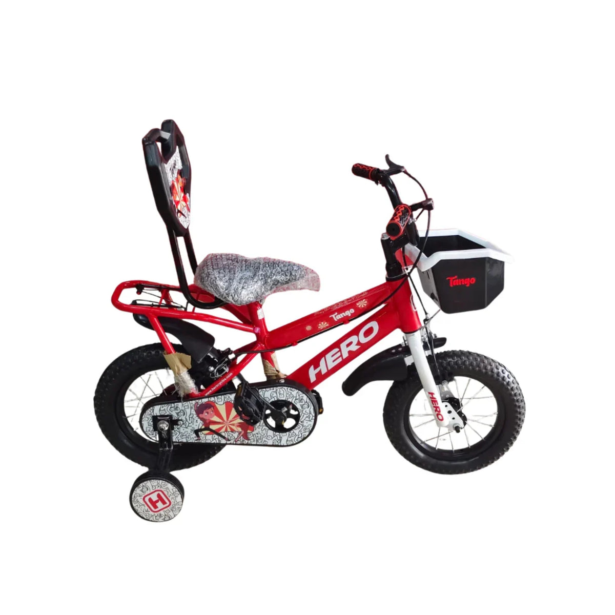 Hero Tempo red bicycle shown with rear seat and protective chain cover