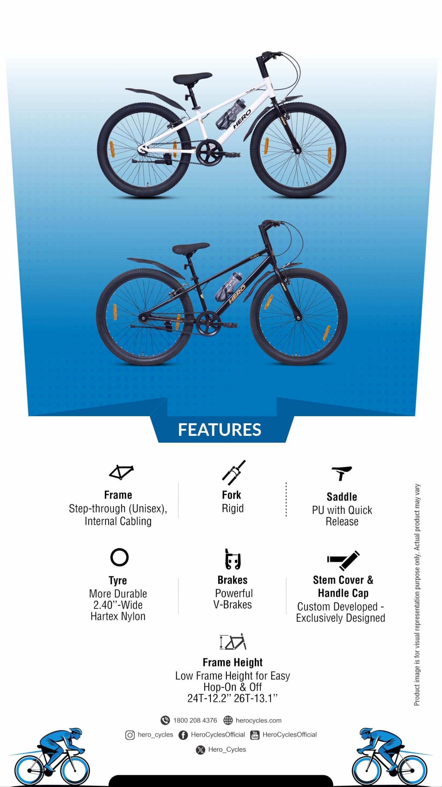 Hero Yuga Sports Cycle Features Poster Showing Specifications and Key Highlights