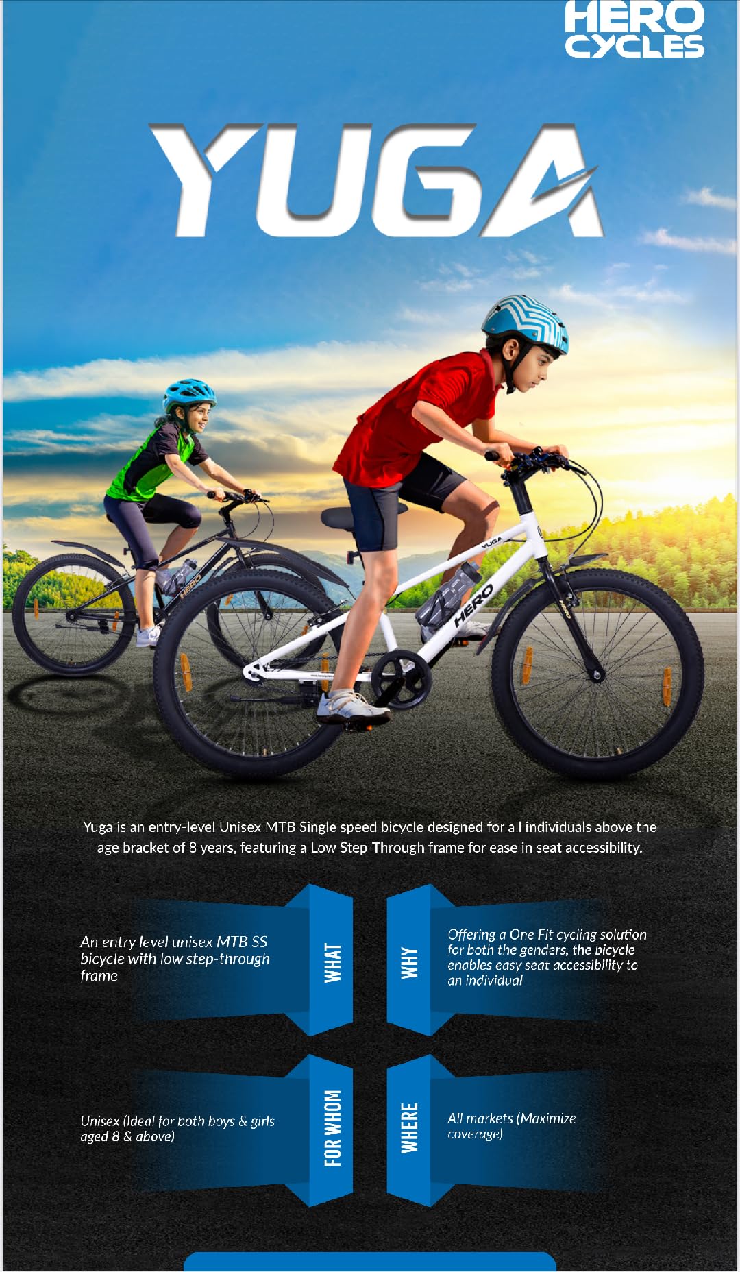 Hero Yuga Sports Cycle Lifestyle Banner Featuring Adventure Ride and Product Highlights