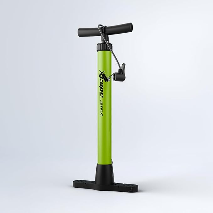 JetFlo green portable bicycle floor pump with high pressure inflation system