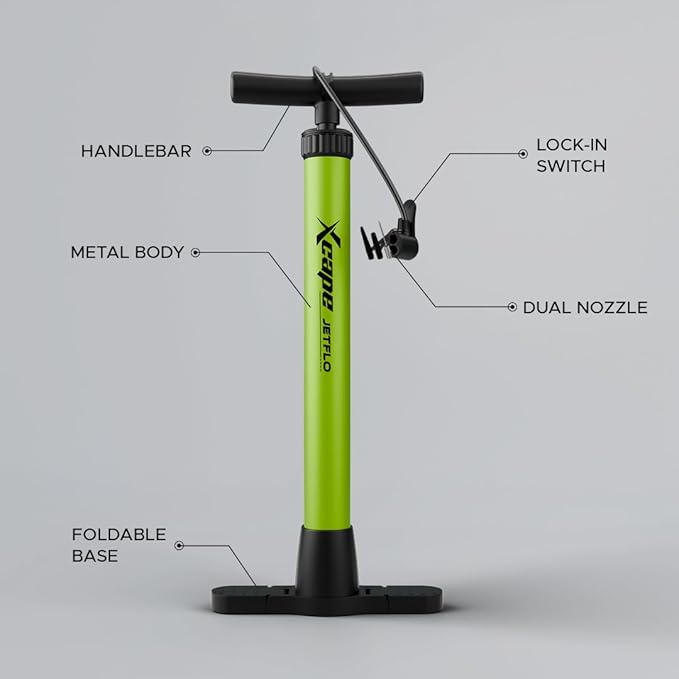 JetFlo green air pump with metal body dual nozzle and lock switch