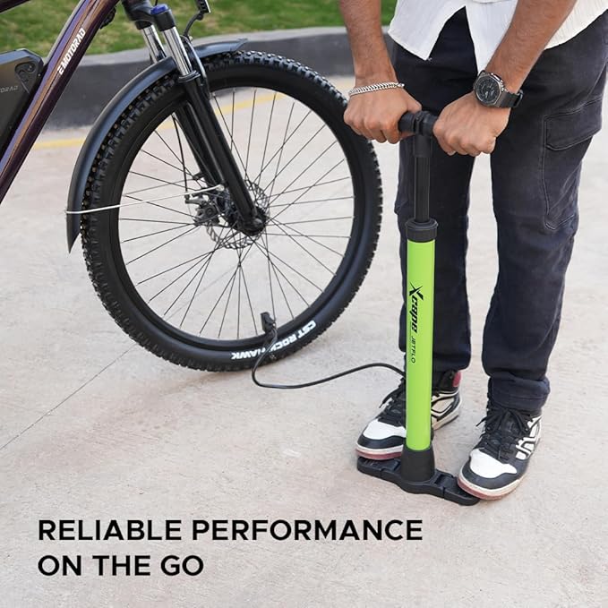 JetFlo green bicycle air pump inflating cycle tyre with reliable performance