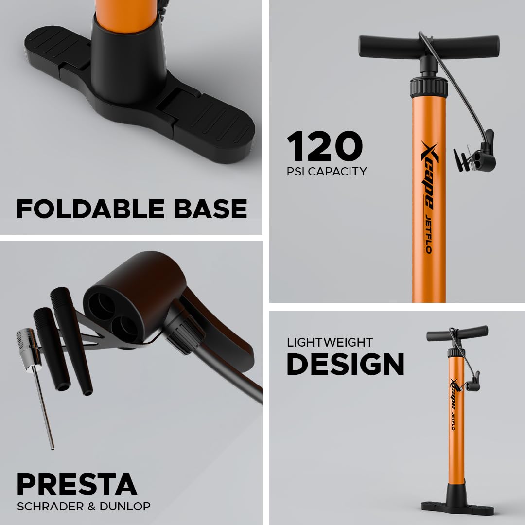 JetFlo high pressure air pump with presta valve support and foldable design