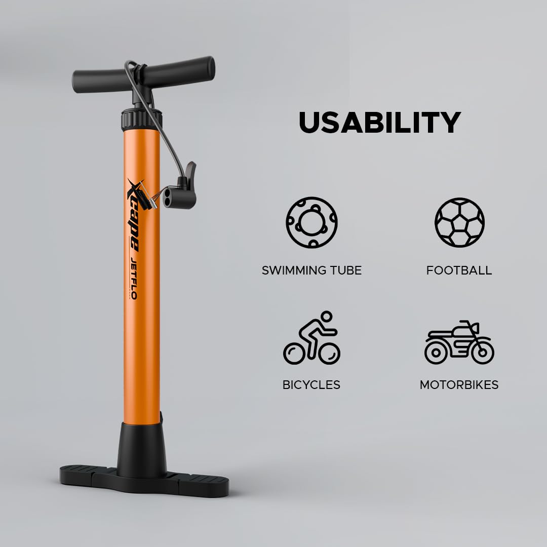 JetFlo bicycle and motorcycle air pump suitable for footballs and swimming tubes