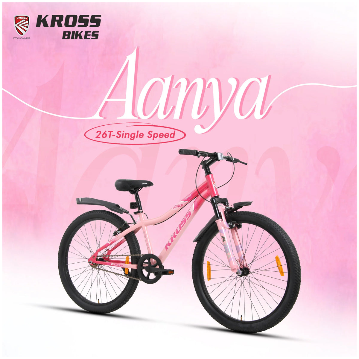 Kross Aanya 26T Pink single speed MTB cycle with suspension fork