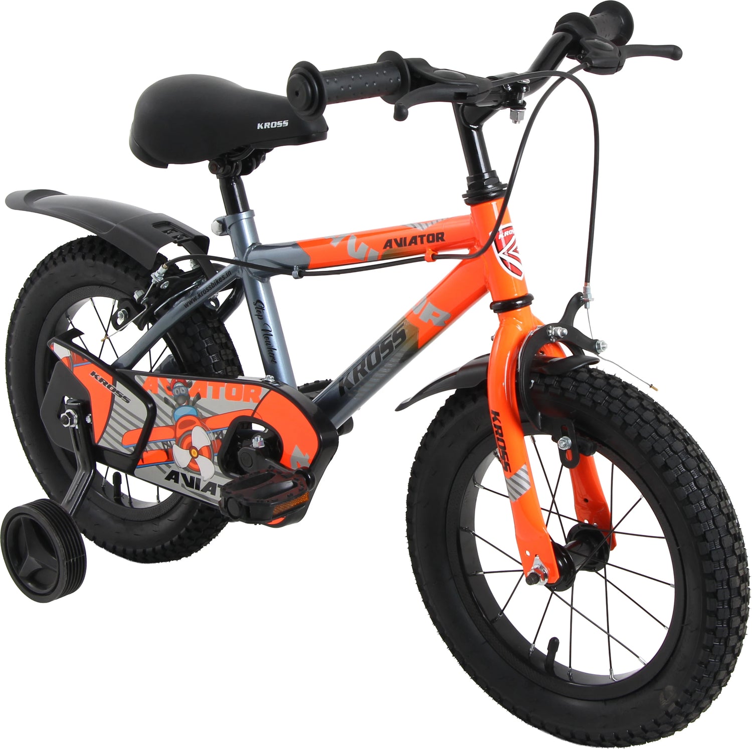 Kross Aviator Kids Cycle Orange Grey with Training Wheels and Chain Guard