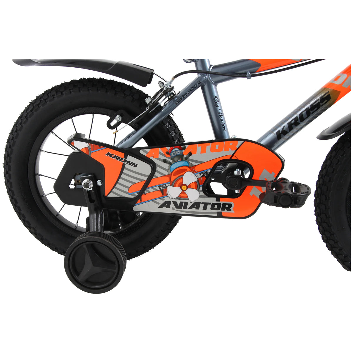 Kross Aviator orange bicycle chain cover and pedal area