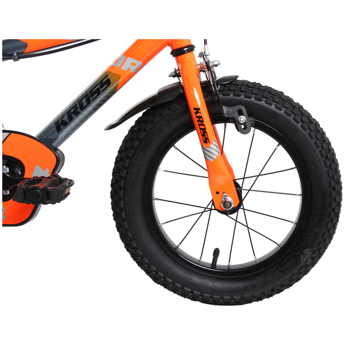Orange Kross Aviator front wheel and fork detail