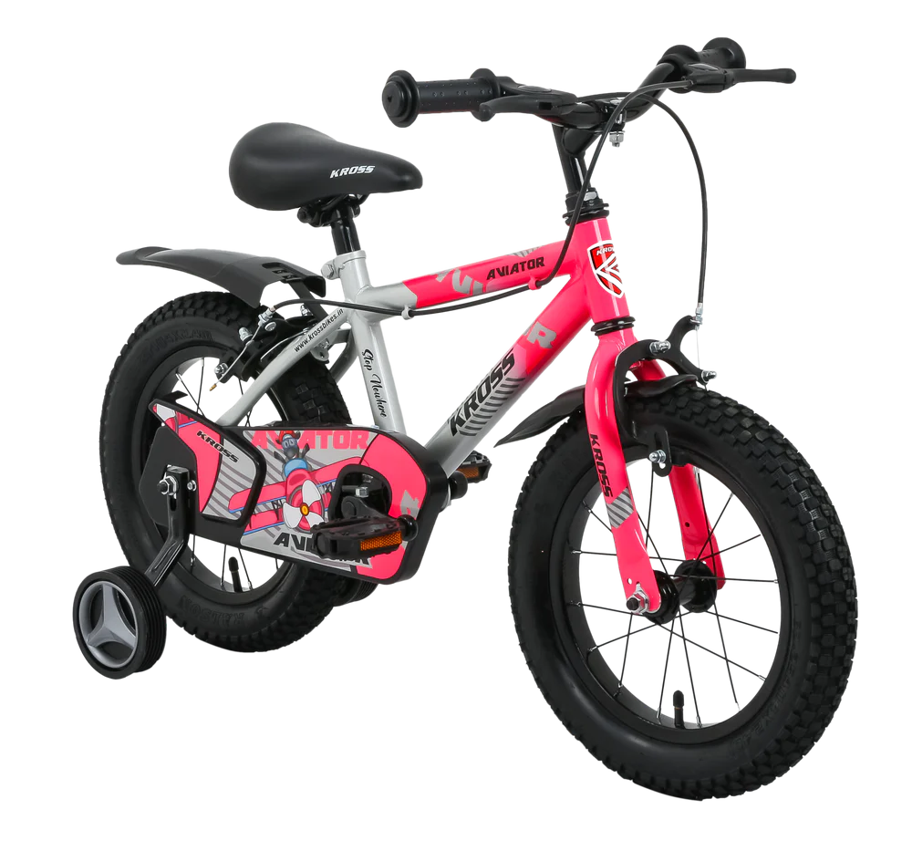 Kross Aviator Kids Cycle Pink Grey with Training Wheels for Girls