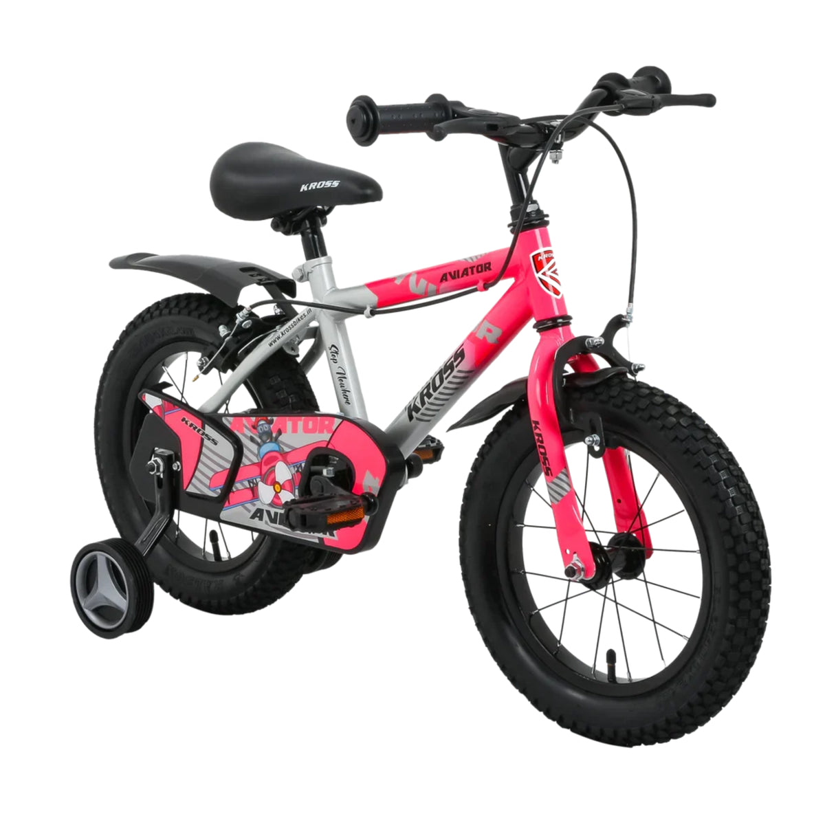 Kross Aviator pink kids bicycle with side wheels