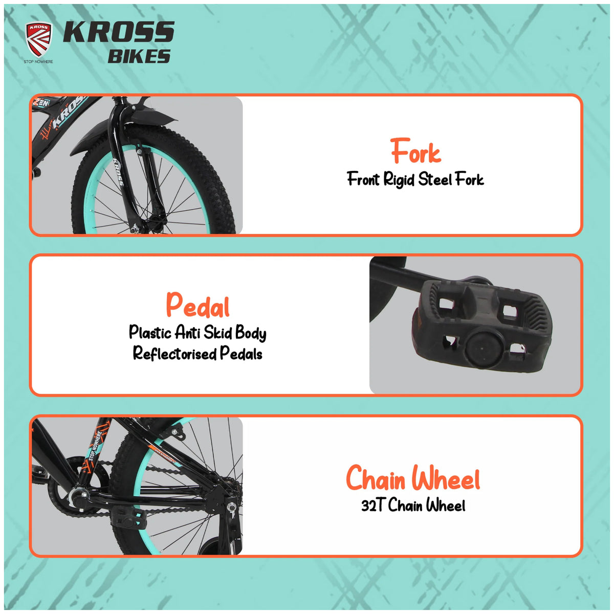 Kross Benzen 20T black kids cycle fork pedal and chain wheel