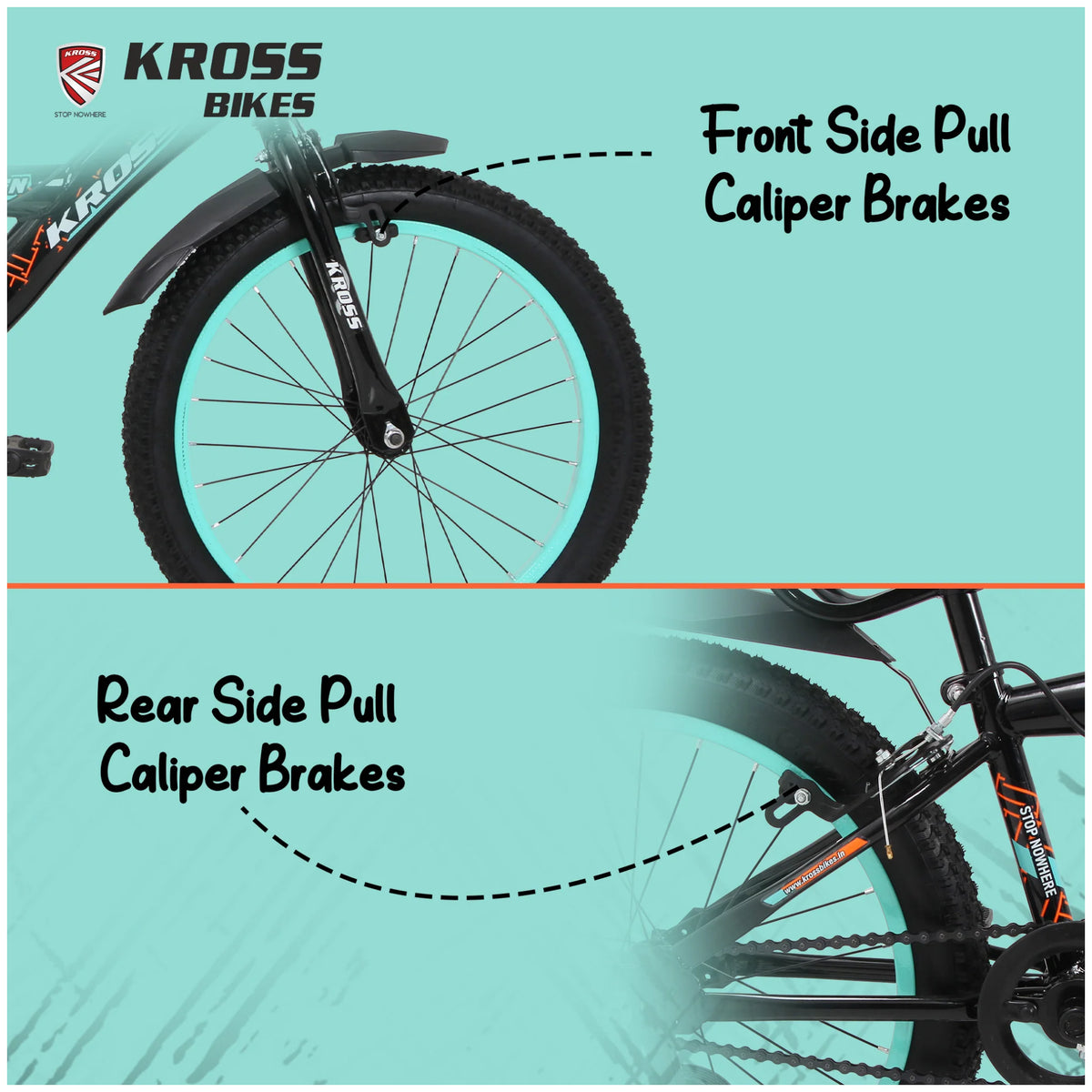Kross Benzen 20T black kids cycle front and rear side pull caliper brakes
