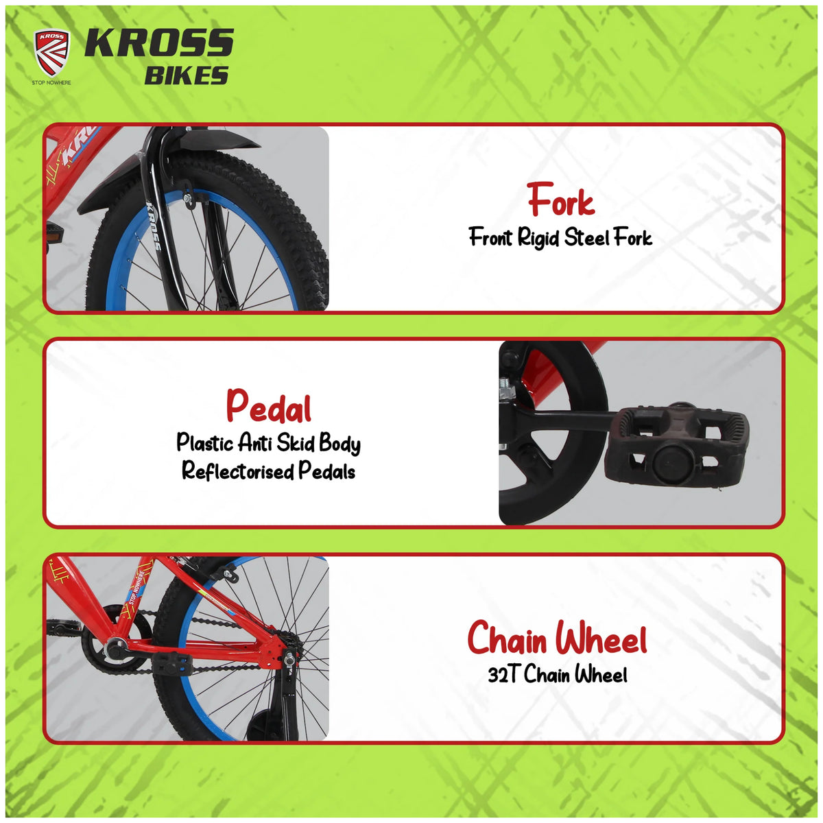 Kross Benzen 20T red kids cycle fork pedal and chain wheel