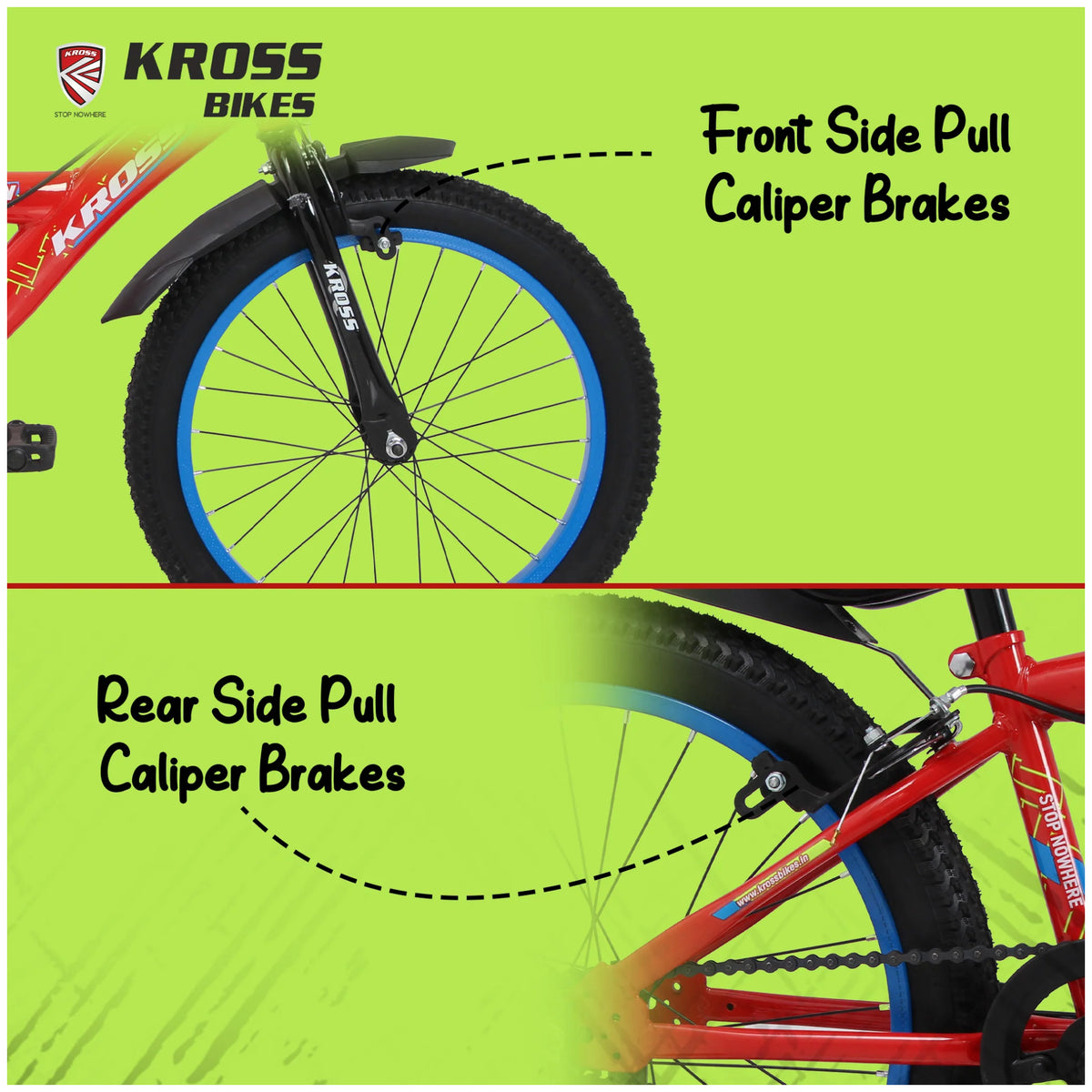 Kross Benzen 20T red kids cycle front and rear caliper brakes