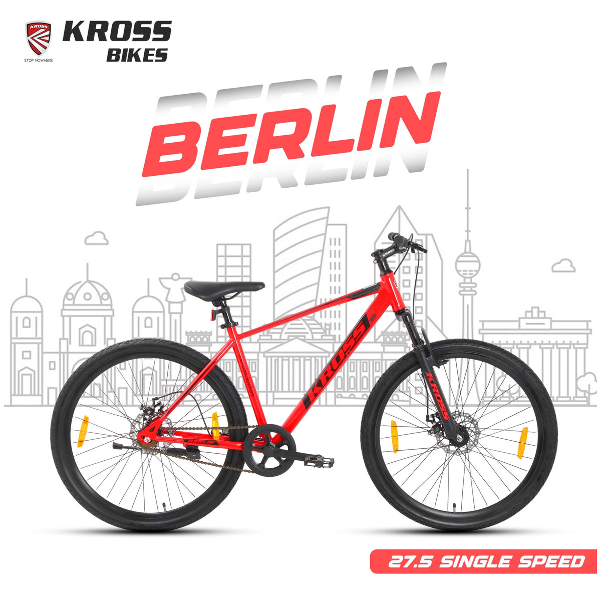 Kross Berlin 27.5T red single speed MTB cycle side view