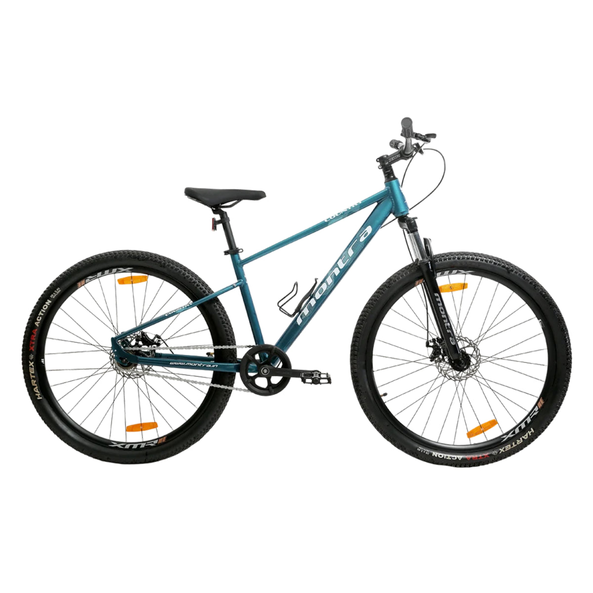 Kross black MTB bicycle side view with front suspension and disc brakes