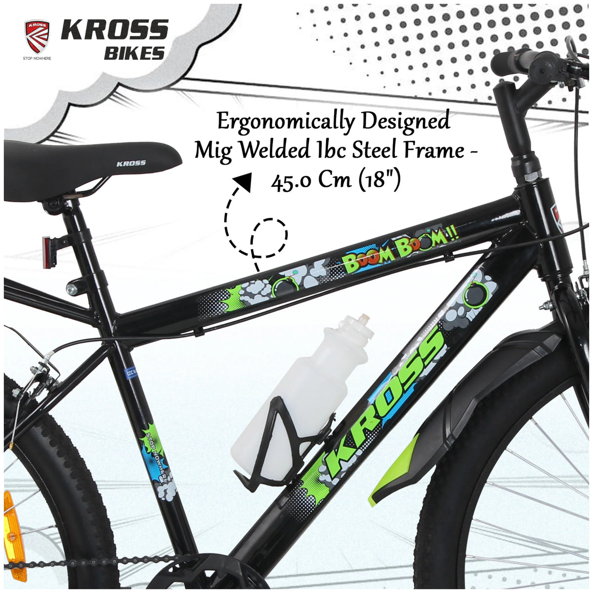 Kross Boom Boom 26T Black MTB cycle with 45 cm 18 inch MIG welded steel frame