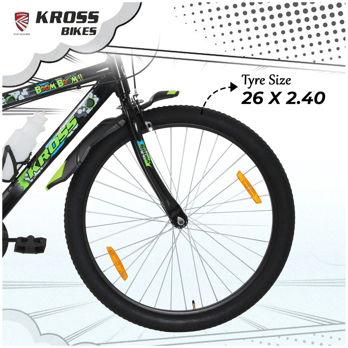 Kross Boom Boom 26T Black MTB cycle with 26 x 2.40 tyres