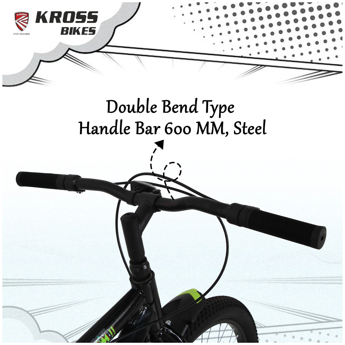 Kross Boom Boom 26T Black MTB cycle with 600 mm steel double bend handlebar
