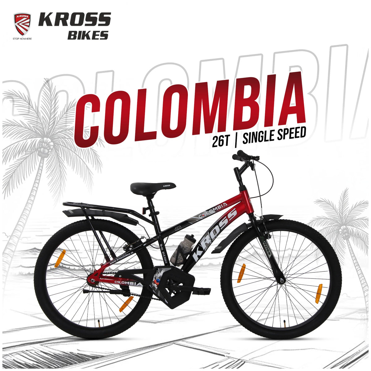Kross Colombia 26T single speed bicycle in red and black