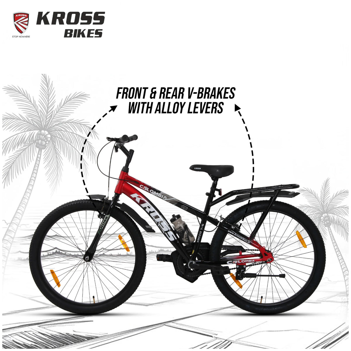 Kross Colombia 26T bicycle front and rear V-brakes with alloy levers