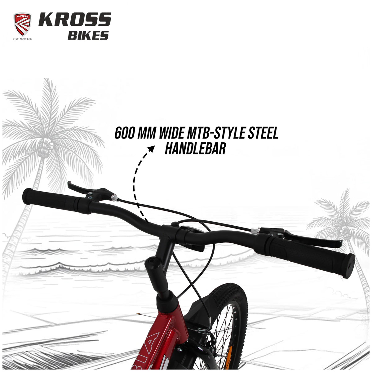 Kross Colombia bicycle 600 mm wide MTB-style steel handlebar with ergonomic grips