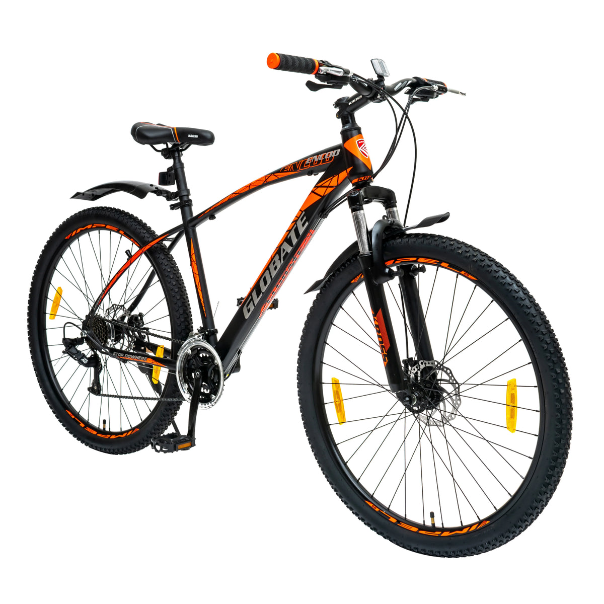 Kross Encod 27.5T Black Orange 21-speed MTB cycle front view