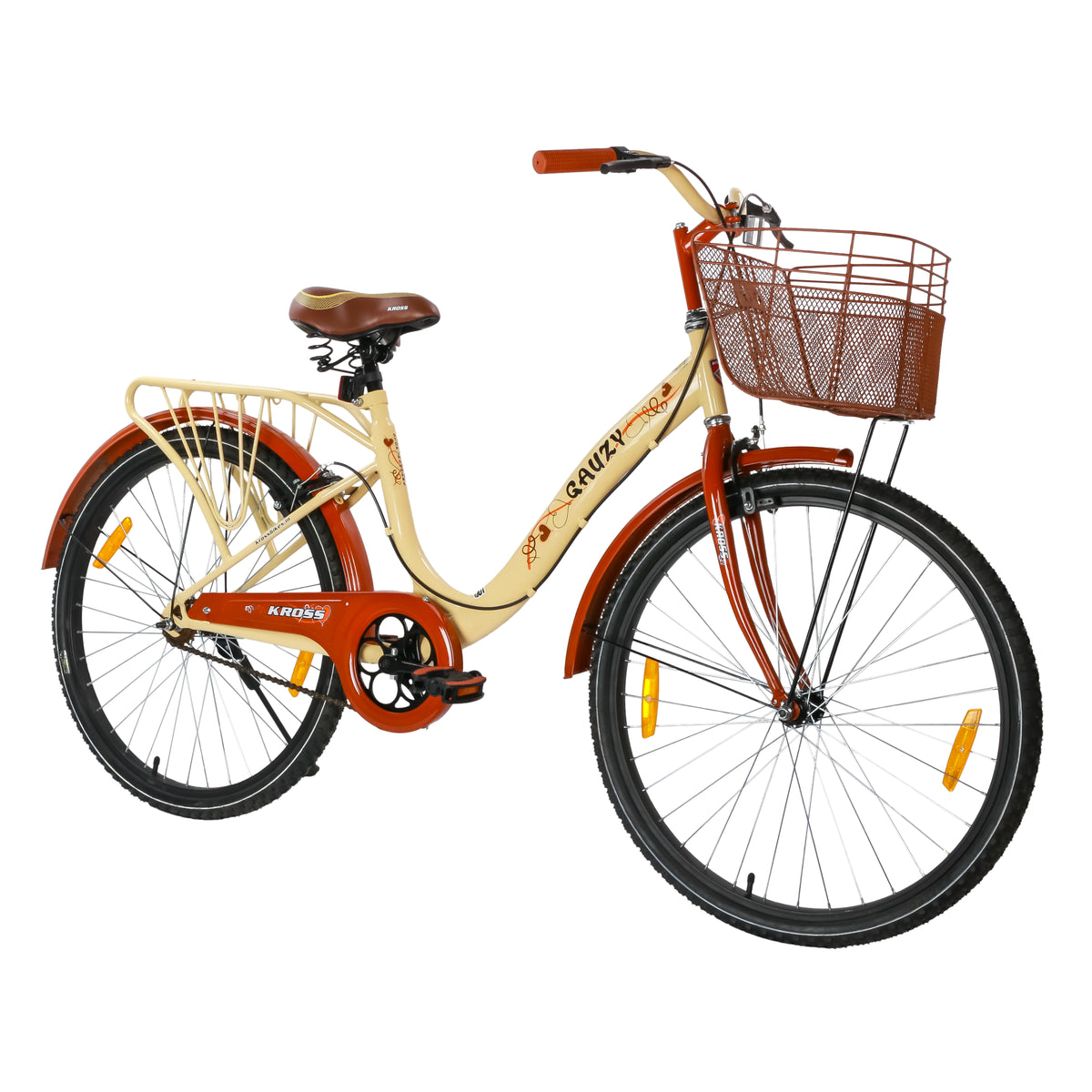 Kross Gauzy 26T Cream Brown city bicycle with basket and steel frame