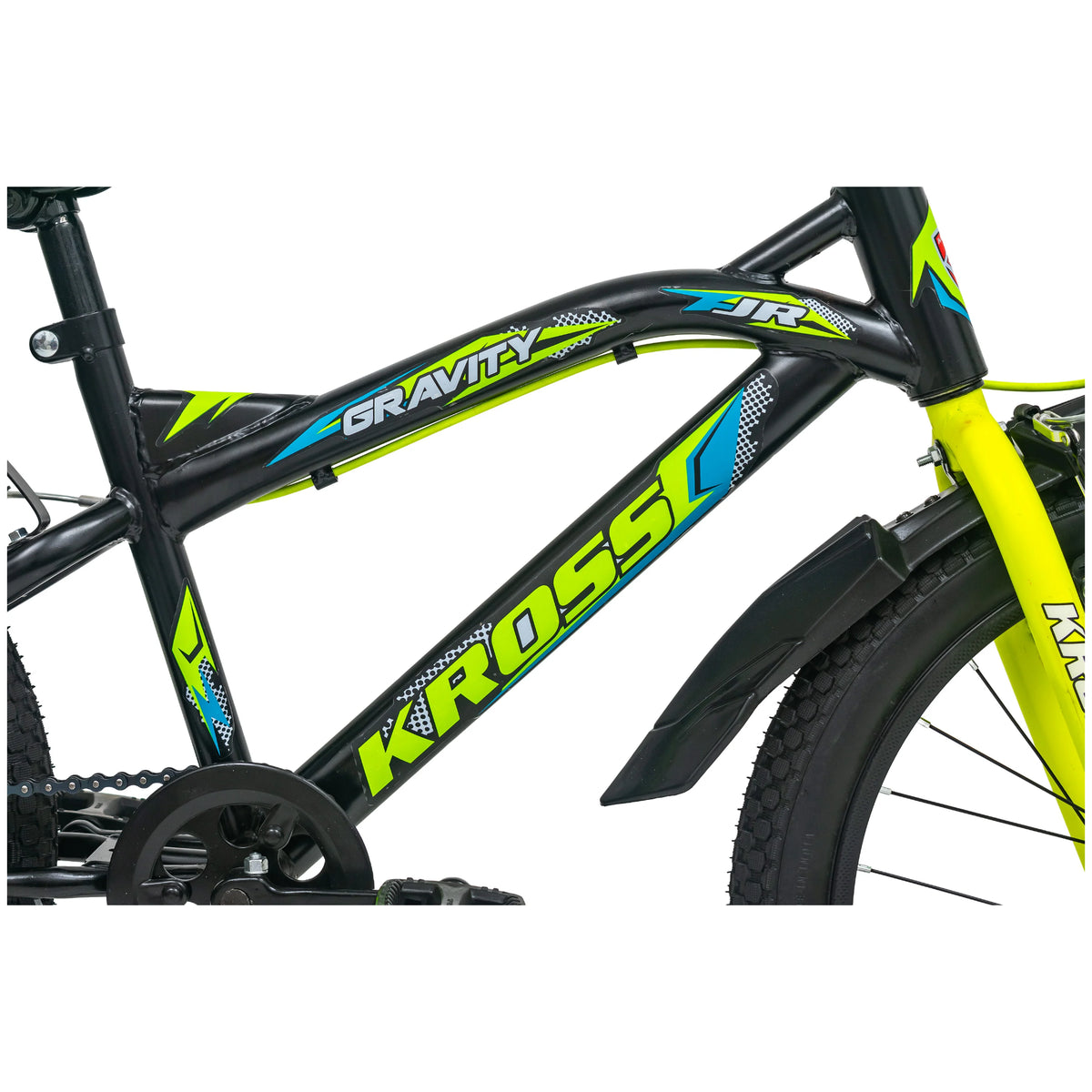 Kross Gravity 20T kids bicycle steel frame and Kross branding detail