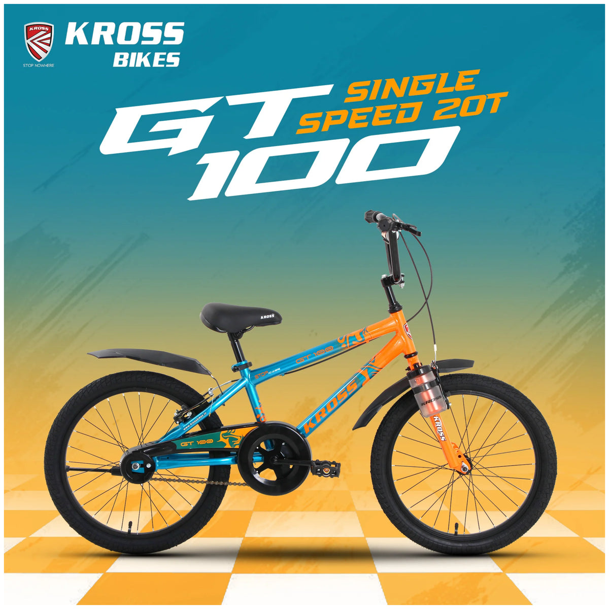 Kross GT-100 20T green orange single speed kids cycle side view