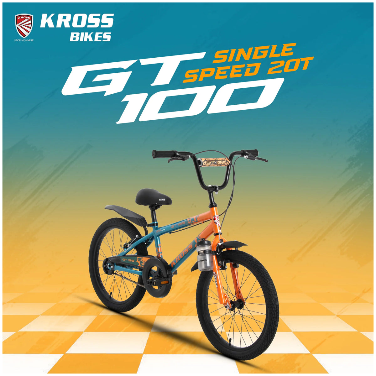 Kross GT-100 20T green orange single speed kids cycle