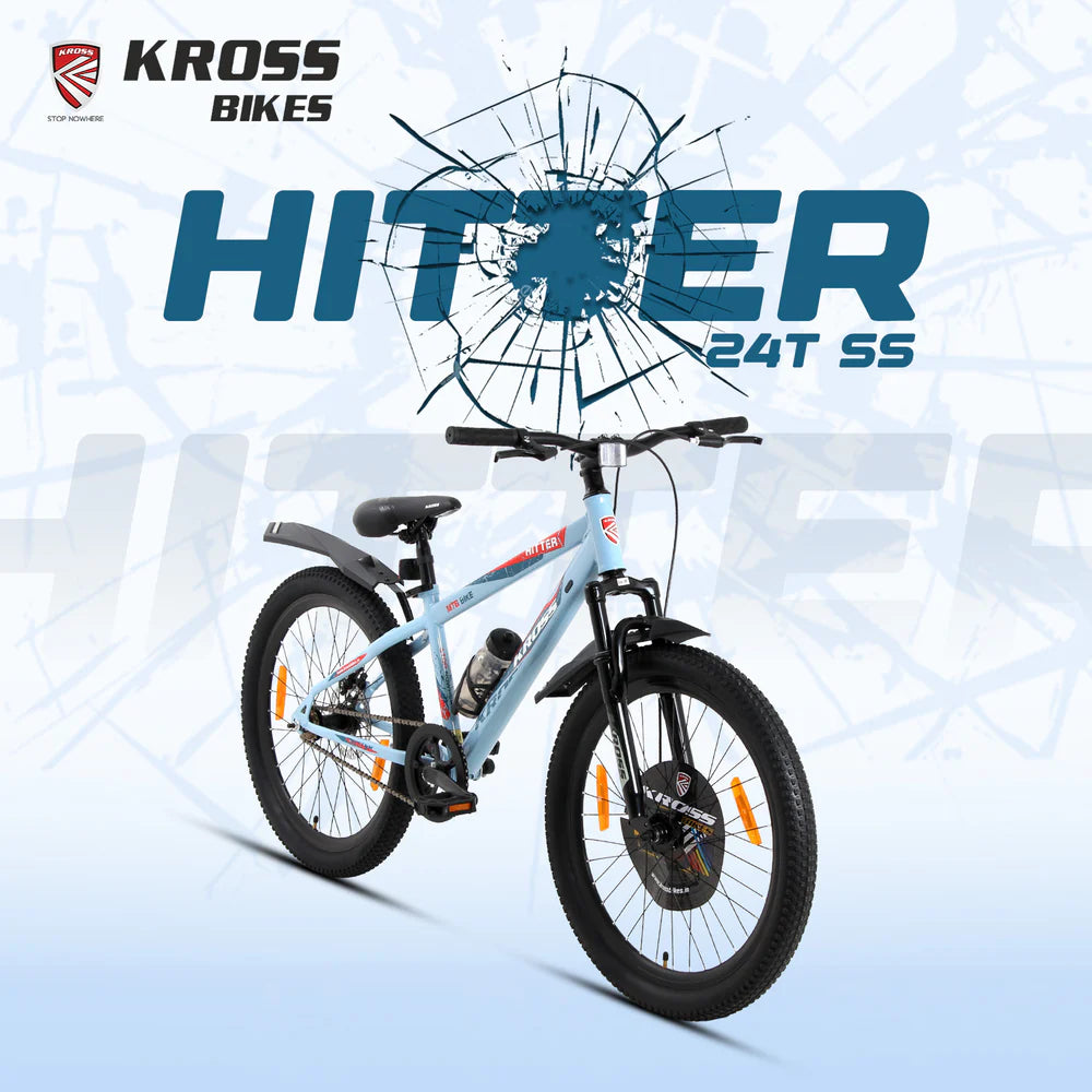 KROSS Hitter 24T single speed MTB cycle angled side view for kids and teens