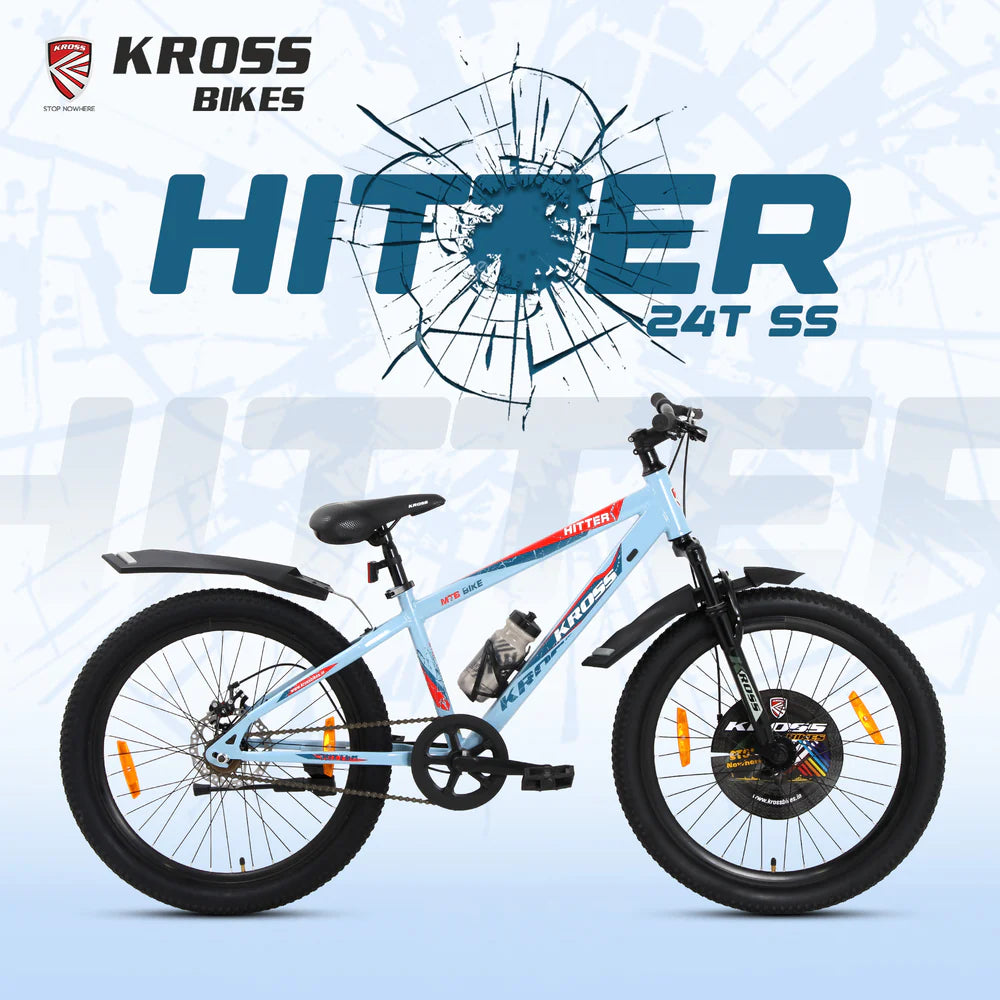 KROSS Hitter 24T SS MTB cycle for kids with dual disc brakes and suspension fork blue color