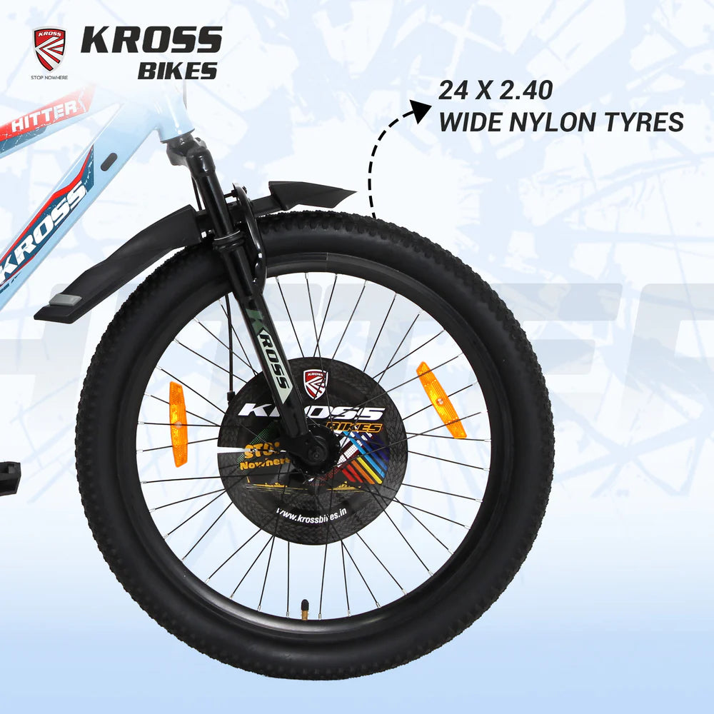 KROSS Hitter 24T MTB wide nylon tyres closeup view