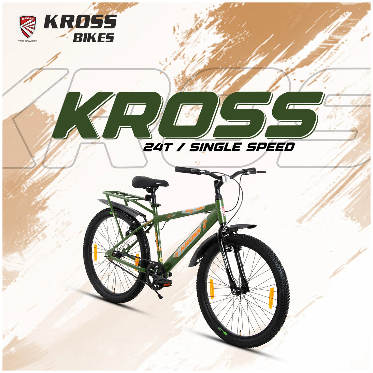 Kross K 2.0 24T single speed cycle in army green with steel frame
