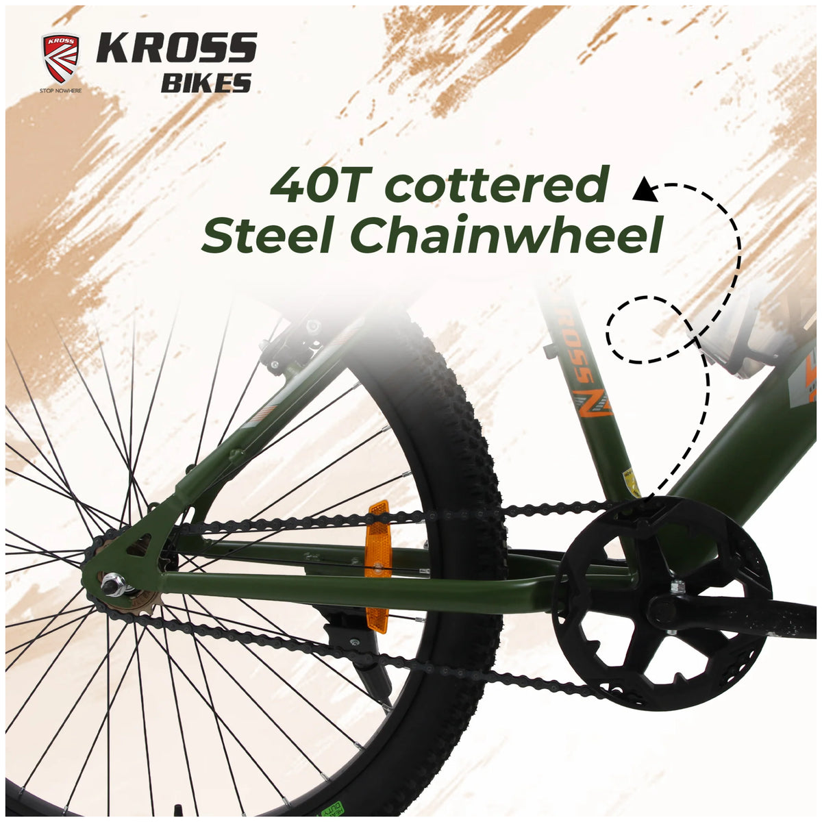 Kross K 2.0 24T army green bicycle with 40T cottered steel chainwheel