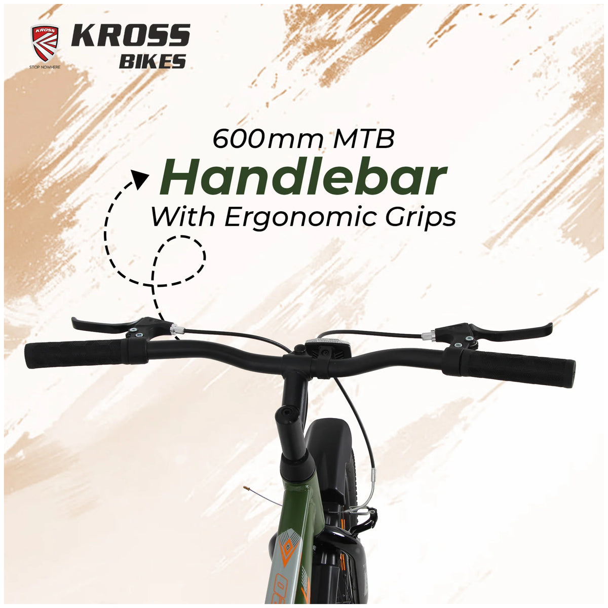Kross K 2.0 24T army green bicycle with 600 mm MTB handlebar
