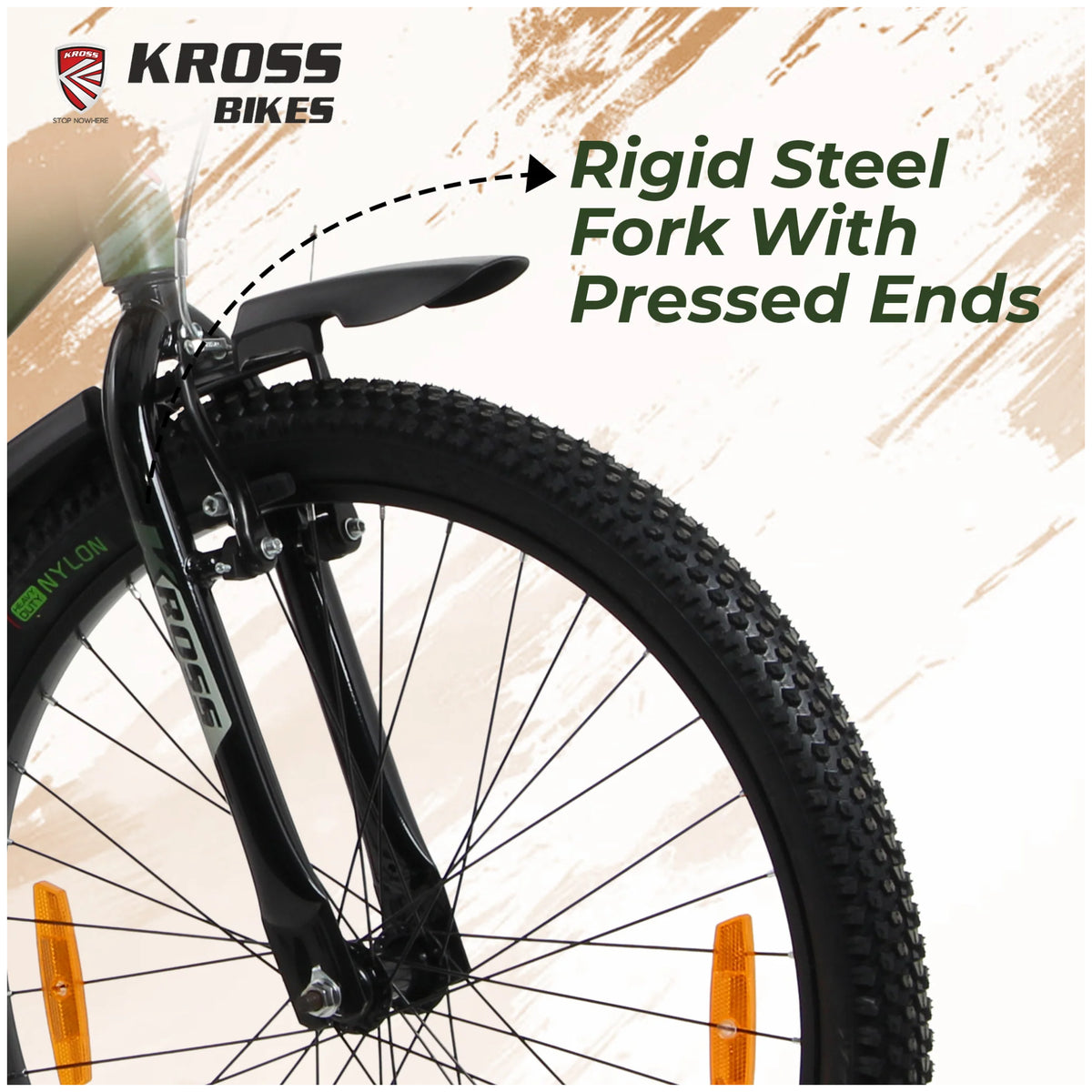 Kross K 2.0 24T army green bicycle with rigid steel fork and pressed ends