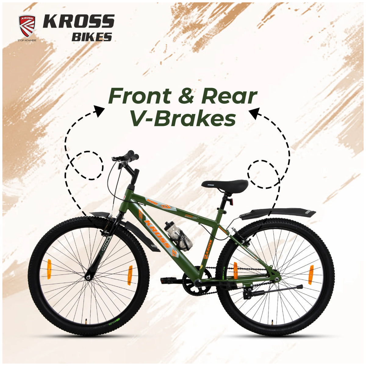 Kross K 2.0 24T army green bicycle with front and rear V-brakes