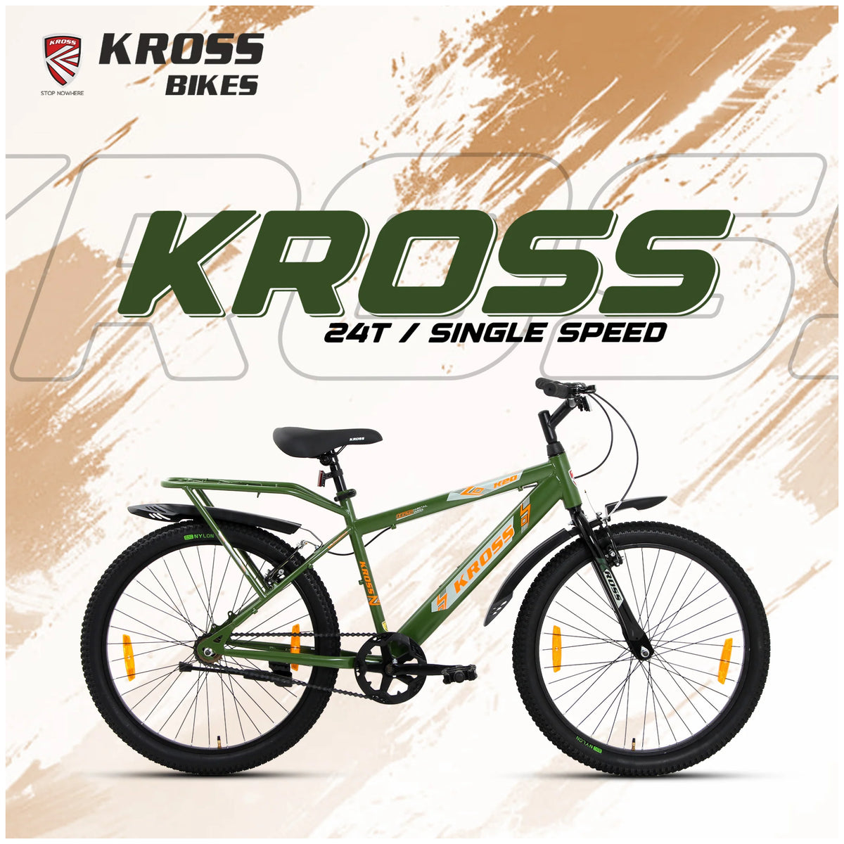 Kross K 2.0 24T single speed bicycle in army green