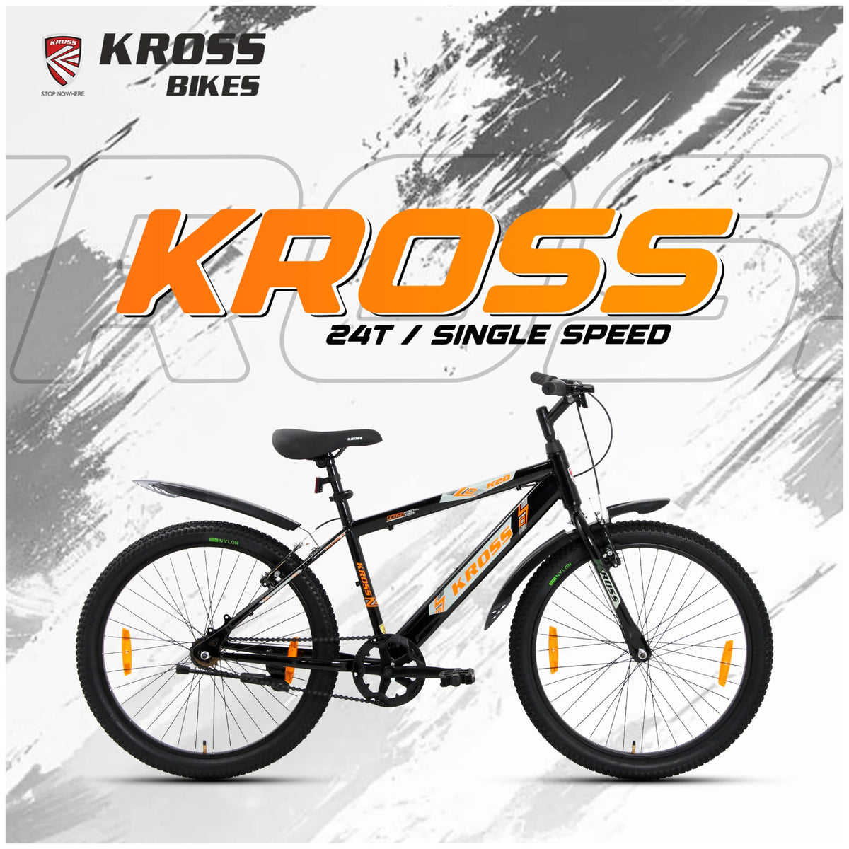 Kross K 2.0 24T single speed bicycle in black with steel frame