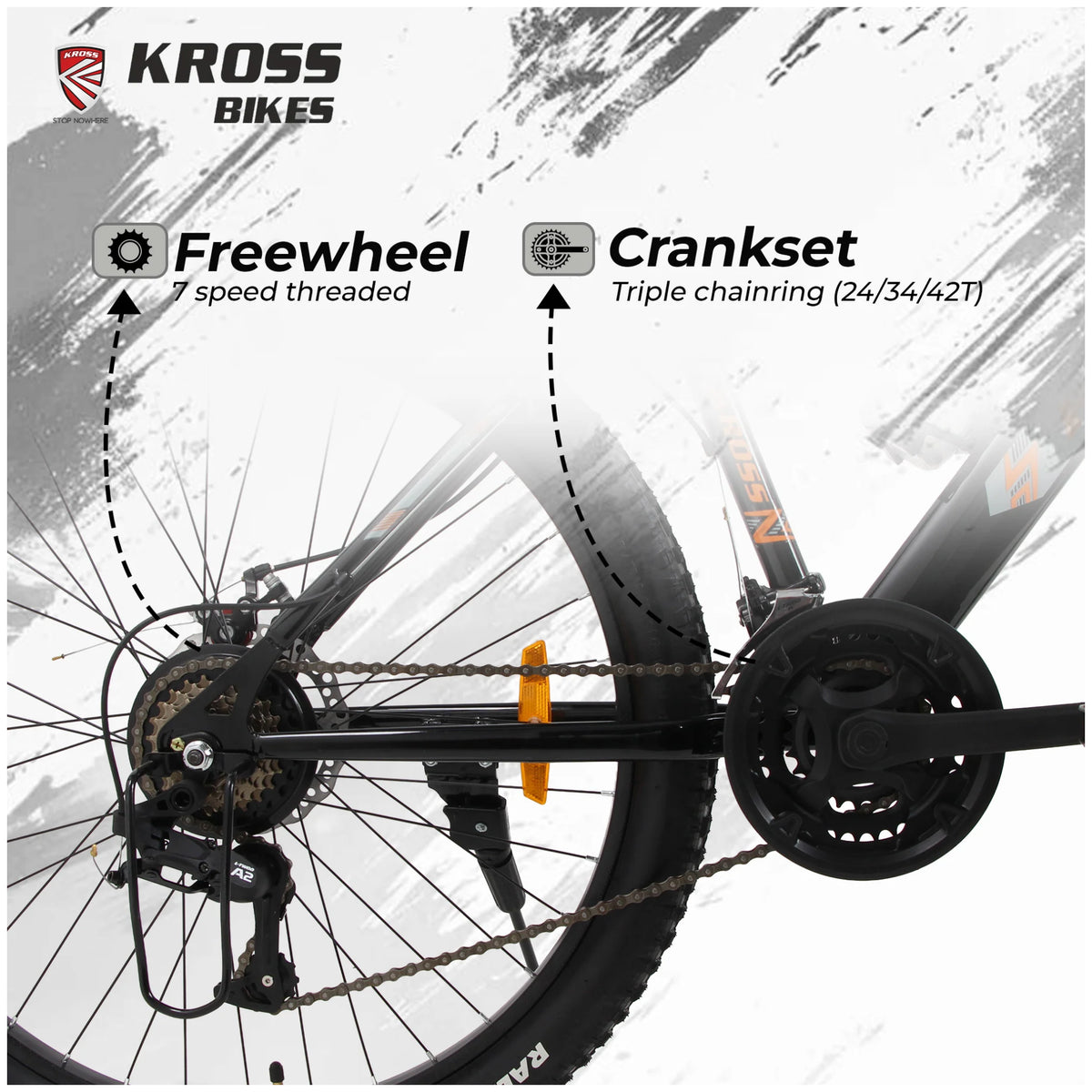 Kross K-20 Marbal 26T 21 speed MTB cycle drivetrain with crankset and freewheel
